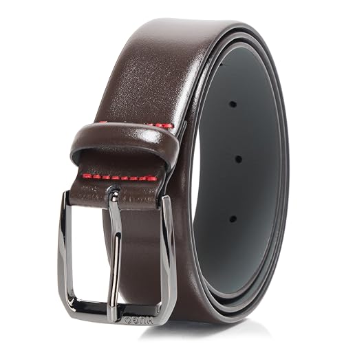 HUGO mens Brushed Leather Square Buckled Belt