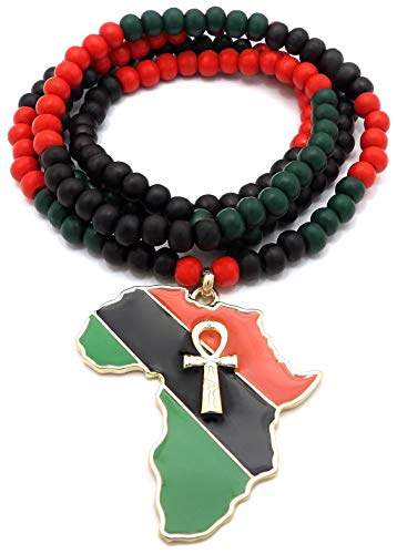 GWOOD Africa with Ankh Metal African Pendant on 32 Inch Wood Bead Necklace2