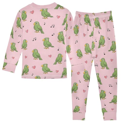 Pajama Sets Long Sleeve Green Birds Music Soft Comfy Sleepwear 2 Piece PJS 3-8T3