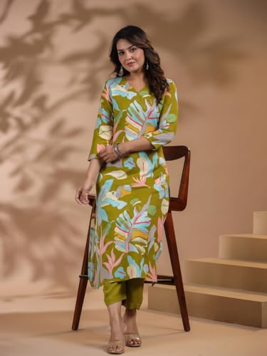 Image of GoSriKi Women's Cotton Blend Printed Kurta with Pant