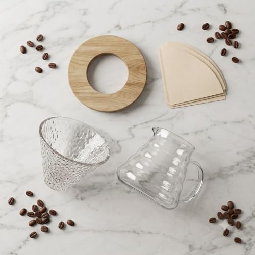 Image of 850ml Pour Over Coffee Maker with Glass Filter Cone - Heat Resistant Borosilicate Glass Drip Brewer Borosilicate Glass Brewer with Glass Filter Cone (Perfect for 4 Cups)