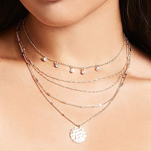 Jovono Boho Multilayered Sequin Pendant Necklaces Fashion Crystal Choker Necklace Chain Jewelry for Women and Girls (Silver)