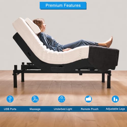 Image of Irvine Home Collection King Adjustable Bed with 12 Inch Gel Memory Foam Sleep System, Massage, Zero Gravity, Anti-Snore, Programmable Memory Positions, USB, Underbed Lighting, Zero Clearance