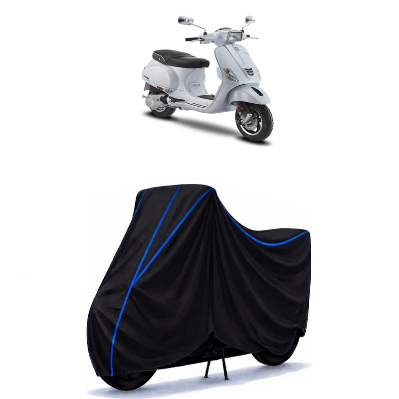 Image of Scooty Cover Water Resistant for SXL 125 BS6 | Universal Scooter & Bike Cover | Heavy Duty UV Dust, Rain & Scratch Protection | Elastic Fit All Weather Indoor Outdoor | Black with Blue Piping