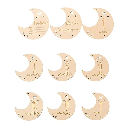 Generic 9X Milestone Cards for Baby Birth Announcements Wooden Monthly Photo Props, Boys Version