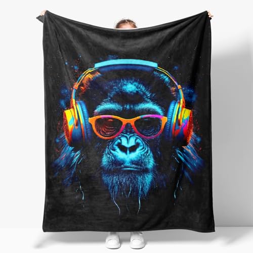 JKMBN Music Gorilla Headphones Throw Blanket for Bedroom 50x60