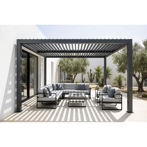 10' x 10' Louvered Pergola Outdoor Aluminum Pergola Kit with Adjustable Roof, All-Weather Metal Gazebo with Drainage System for Patio, Deck, Garden and Backyard Shade, Gray