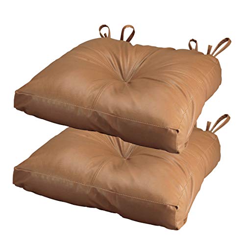 Camel Faux Leather Chair Pad Set of 2
