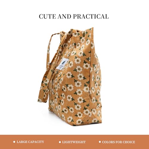 Image of TOPASION Cute Corduroy Tote Bag Canvas Shoulder Handbags for Women Travel Shopping