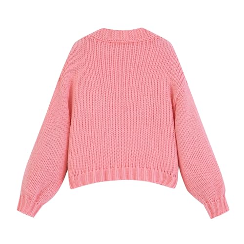 Image of FindThy Women's Kawaii Strawberry Embroidered Cardigan Long Sleeve V Neck Chunky Knitted Cardigans Tops