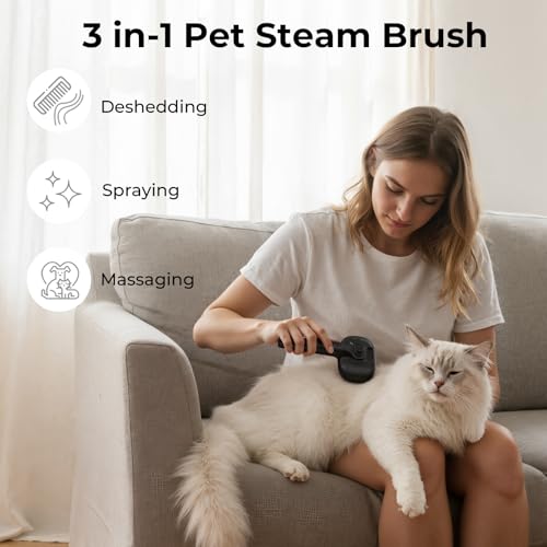 Image of Pecute Self-Cleaning Steam Dog Cat Brush for Heavy Shedding /Long Coats | Gentle, Undercoat removal & smoothing, Shedding control, For water-anxious pets, 2 cool mist modes, XL tank, 240-min runtime
