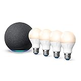 Ring Smart Lighting - A19 Bulb, White (4-pack) bundle with All-new Echo (4th Gen) - Charcoal