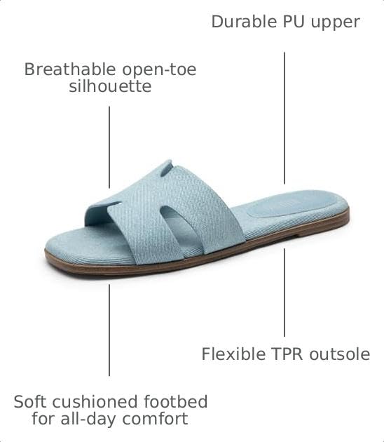 Image of Rihero Flat Sandals Women Dressy Comfortable Slip On Leather Slide Sandals