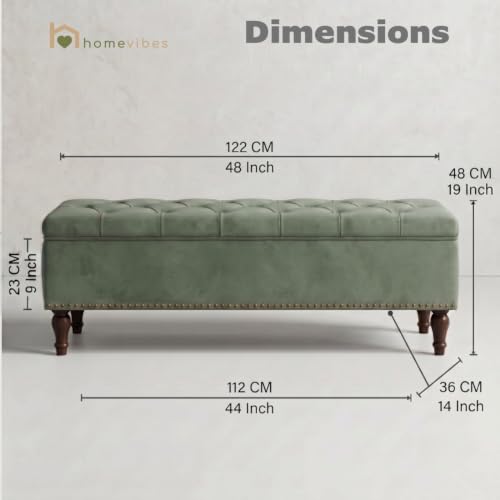 Image of Velum 3 Seater Sofa for Living Room & Office | Premium Fabric Upholstery | Solid Wood Frame | Comfortable Seating | 3 Years Warranty (Frosty Green, Storage Ottoman)