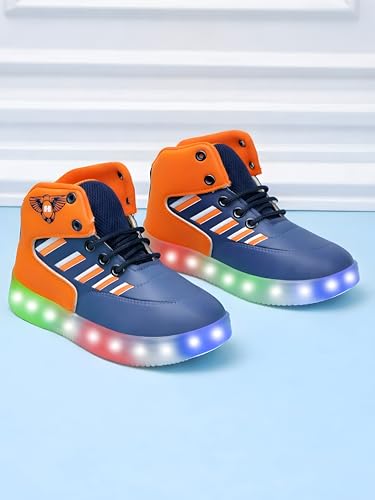 Image of HOOH Kids LED Light Up High Top Sneakers, Grey and Yellow, Breathable Upper with Soft Insole, Lace-Up Shoes