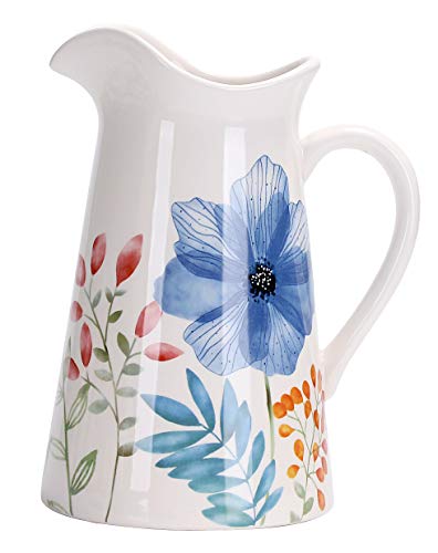 Bico Flower Carnival Ceramic 2.5 Quarts Pitcher with Handle, Decorative Vase for Flower Arrangements, Dishwasher Safe Bico Flower Carnival Ceramic 2.5 Quarts Pitcher with Handle, Decorative Vase for Flower Arrangements, Dishwasher Safe