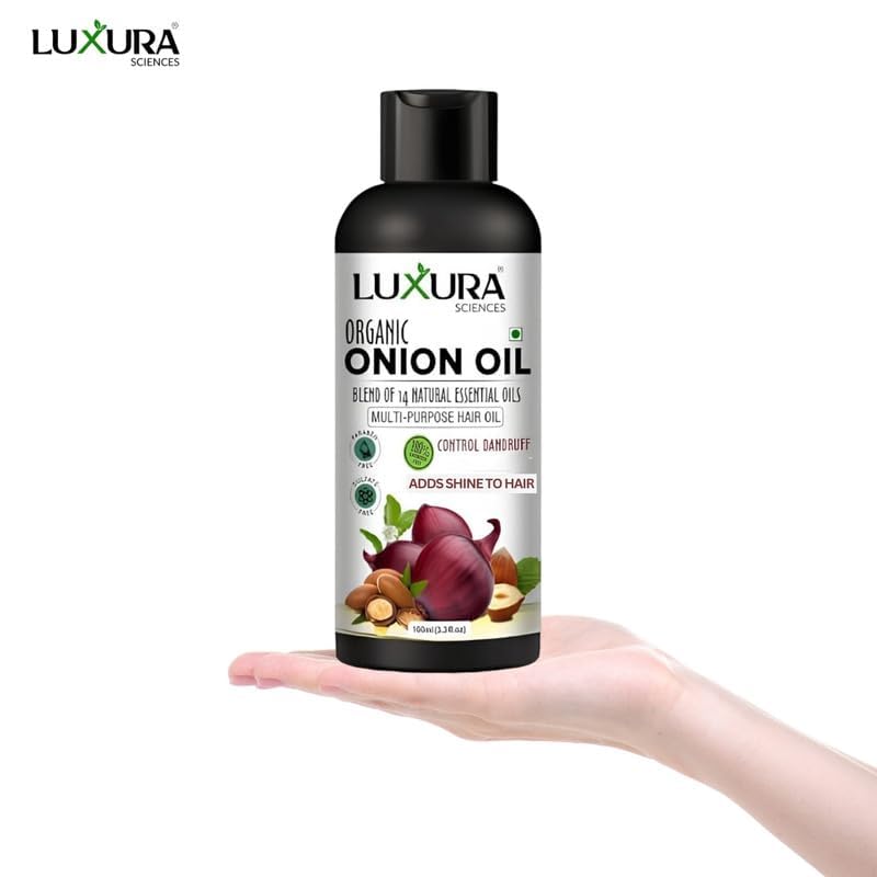 Image of Luxura Sciences Onion Hair Oil 100ML with 14 Essential Oils | Argan, Bhringraj, Hibiscus, Amla, Sesame & More | Nourishes, Strengthens & Enhances Hair Health & Shine