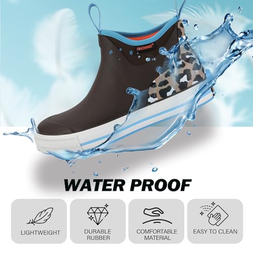 Showave Women's 6 Inch Ankle Deck Boots Waterproof Rain Footwear Rubber Mud Boots for Fishing Gardening Farming2