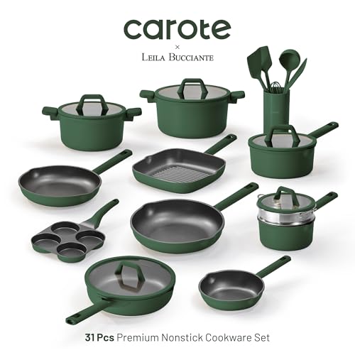CAROTE 31PCS Pots and Pans Set, Nonstick Cookware Set Kitchen Non Stick Induction Cookware Non-toxic Granite Cooking set