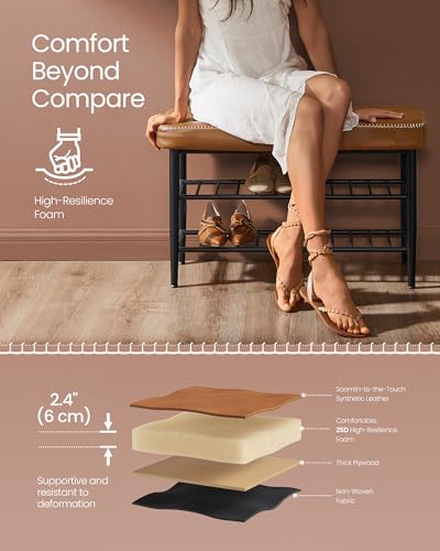 Image of VASAGLE Shoe Bench, Synthetic Leather with Stitching, Loads 300 lb