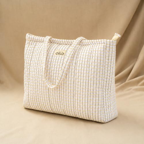Image of Premium Cotton Waffle Quilted Tote Bag, Large Spacious Handbag for College, Office, Work, Travel, Shopping & Daily Use