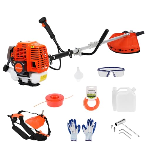 gihusrzx 2-in-1 Weed Wacker Gas Powered - 52cc 2-Stroke Cutting Gas String Trimmer/Edger, Powerful Eater Gas Grass Trimmer for Lawn Care, Plastic Handle & Shoulder Strap Included Orange