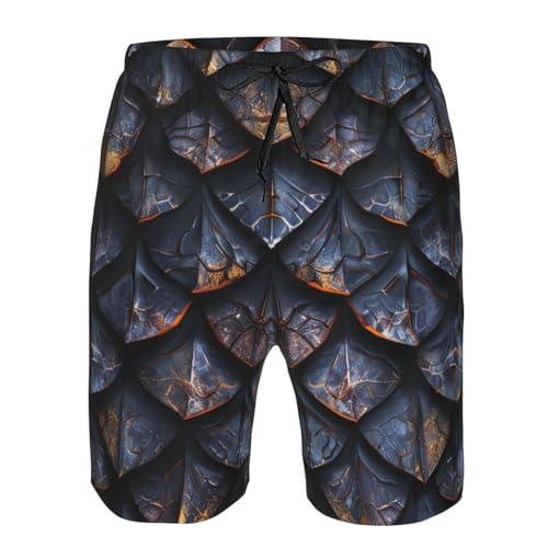 Men's Quick Dry Swim Shorts Dragon Scales Fantasy Style Dark Brown Black Beach Trunks with Pockets3