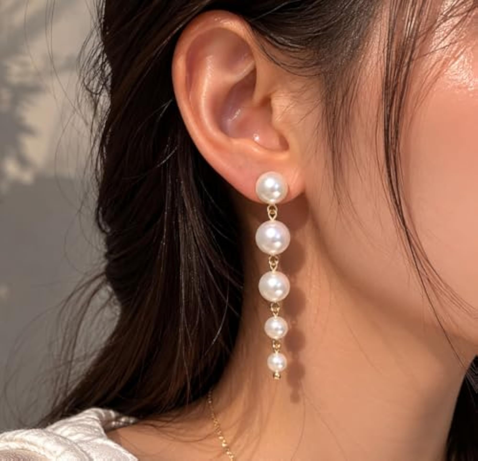 Women's White Pearl Drop Earrings, Elegant Wedding Gift