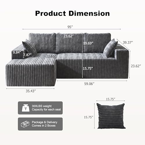 Image of 95 inch Modular Sectional Sofa - Memory Foam Sectional Couches with Deep Seat and Side Pockets,Modular Sofa Couches L-Shape Couch with Chaise, Boneless couches for living room(Gray, 95 inch+Left Chaise)