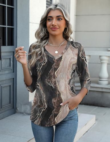 Image of Zeagoo Womens Blouse Casual 3 /4 Length Sleeve V Neck Basic T-Shirts Spring Summer Cute Tunic Tops Business Work Tees