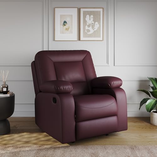Image of Amazon Brand - Solimo Elysium | Single Seater Sofa Recliner | Manual Recliner (Leatherette Maroon)
