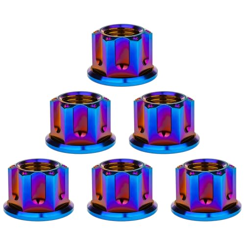 Image of Titanium M6 M8 M10 M12 M14 M16 Flange Bolt Nut Bicycle Motorcycle Rear Axle Car Modification Accessories Pack of 6 (M10 Pitch 1.25mm, Fire Blue)