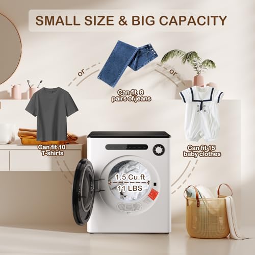 110V Portable Clothes Dryers 950W Compact Dryer 1.6cu.ft Front Load Stainless Steel 11lbs Electric Dryers Machine with Exhaust pipe for Apartment,RVs,Dorms,Auto Stop and Easy Control