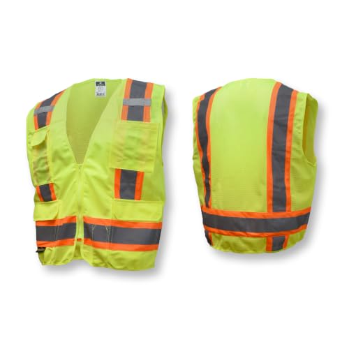 Image of Radians SV6 Class 2 Surveyor Safety Vest, Solid Front, Mesh Back, Green, XL | Contrasting Trim