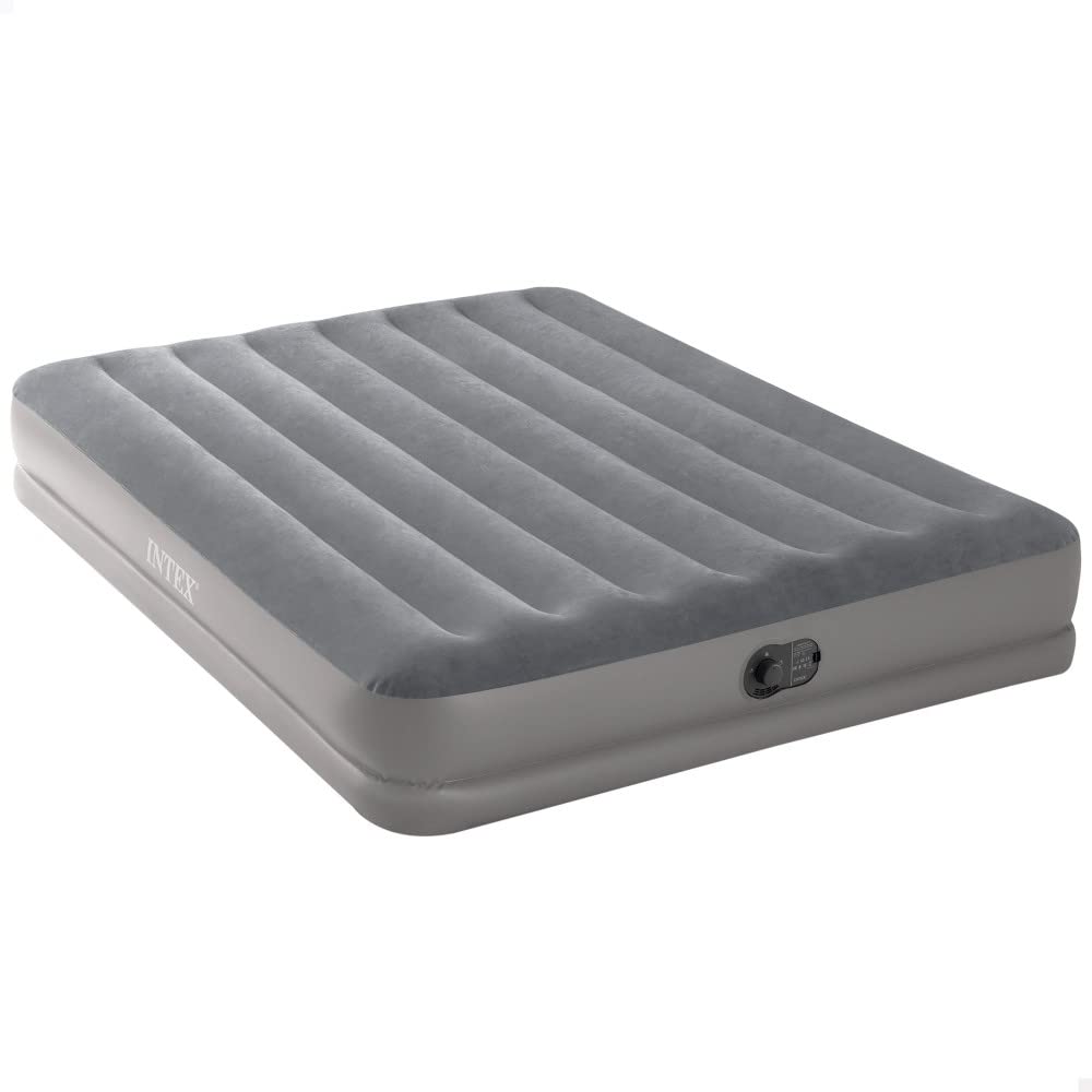 Intex 64114 Colchón Hinchable Dura-Beam Standard, Medidas 152x203x30, Capacidad 2 Personas, Colchón autoinflable con Bomba de inflado incorporada, Tecnología Fiber-Tech, Gris