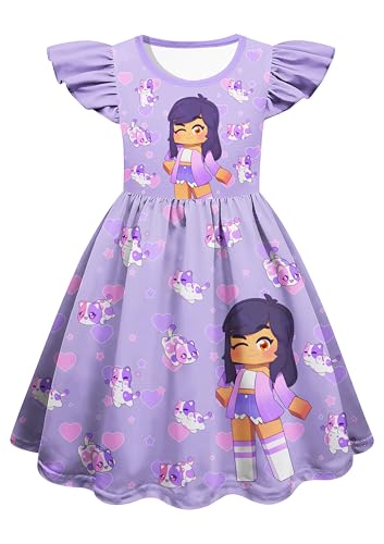 Girls Game Graphic Dress Cartoon Cute Outfit Kids Ruffle Sleeve Dresses Birthday Gift