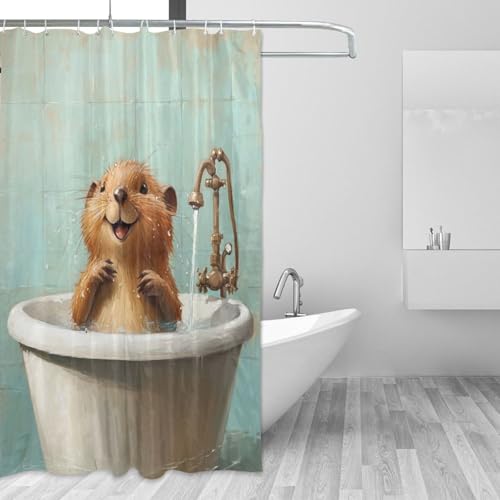 Rideau de douche imperméable en polyester lavable castor mignon