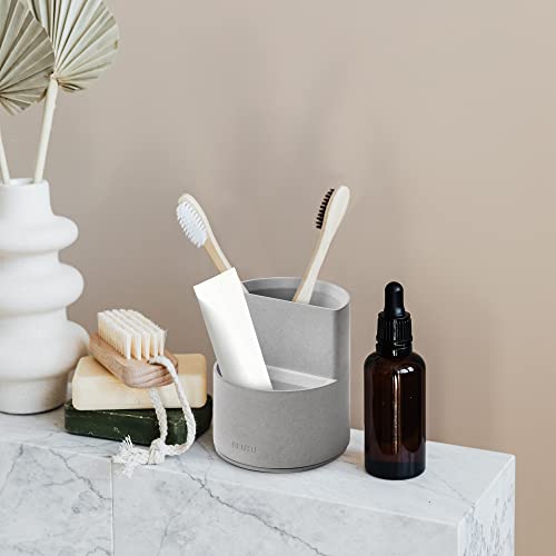 Bentu Hui Grey Concrete Toothbrush Holder, Large Capacity Tooth Brushing Holder For Toothpaste, Floss, Razors, Aesthetic Bathroom Storage Organizer Caddy Cement Cup #TOP5