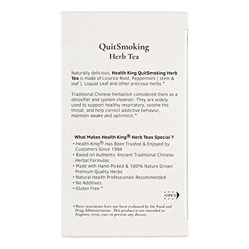 Quitsmoking Herb Tea By Health King - Help Cleanse Lung & Soothe Throat - (1 Pack, 20 Tea Bags, With Peppermint Stem & Leaf, Loquat Leaf, Licorice Root, Fishwort Stem & Leaf, Sichuan Fritillaria Seed, Green Tea, Jasmine Flower) #TOP3