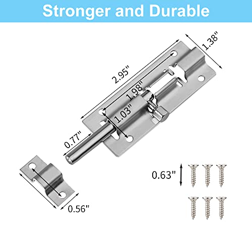 FATLODA 4 Pack Barrel Bolt Latch, 3 Inch Stainless Steel Slide Latch Lock by FATLODA - Used condition - Image 7