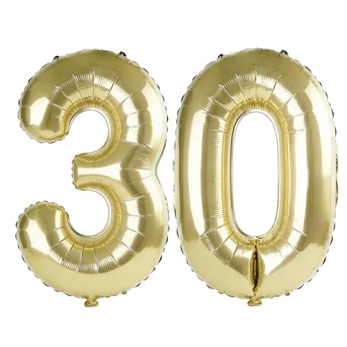 40 Inch Number 30 Balloons for 30th Birthday Party Decorations 0-100 Champagne Gold Large No.30 Digital Balloons for Women Men and Her Him Helium Foil Number Balloons for Wedding Anniversary