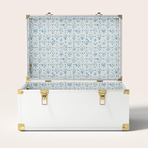 Momento Wedding Keepsake Trunk | Personalized Memory Box for Wedding Mementos | Handmade in USA | Metal and Plywood Construction | Standard Size 20 (White/Botanicals)