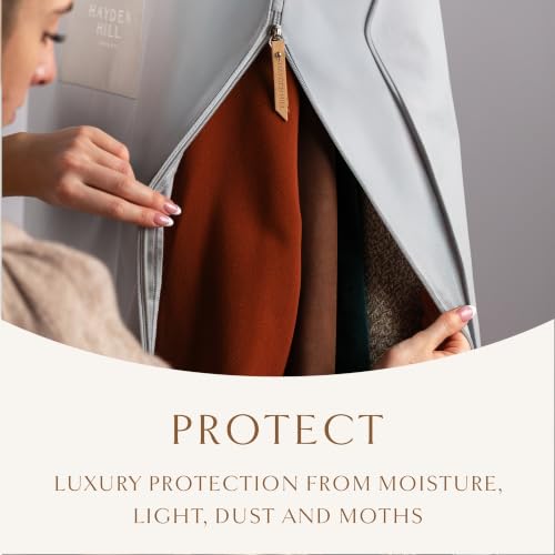 Image of Hayden Hill Luxury Organic Cotton Garment Bag for Hanging Clothes Long 58 inch | Full Length Breathable Dress Bag, Moth Proof Hanging Garment Bags For Closet Storage, Certified Carbon Neutral, Gray