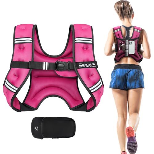BAGAIL Weighted Vest, 5lbs/8lbs/10lbs/12lbs/15lbs/20lbs/25lbs/30lbs Weight Vest with Detachable Phone Pouch, Rucking Vest for Women, Men, Walking, Weight Loss, Training, Running
