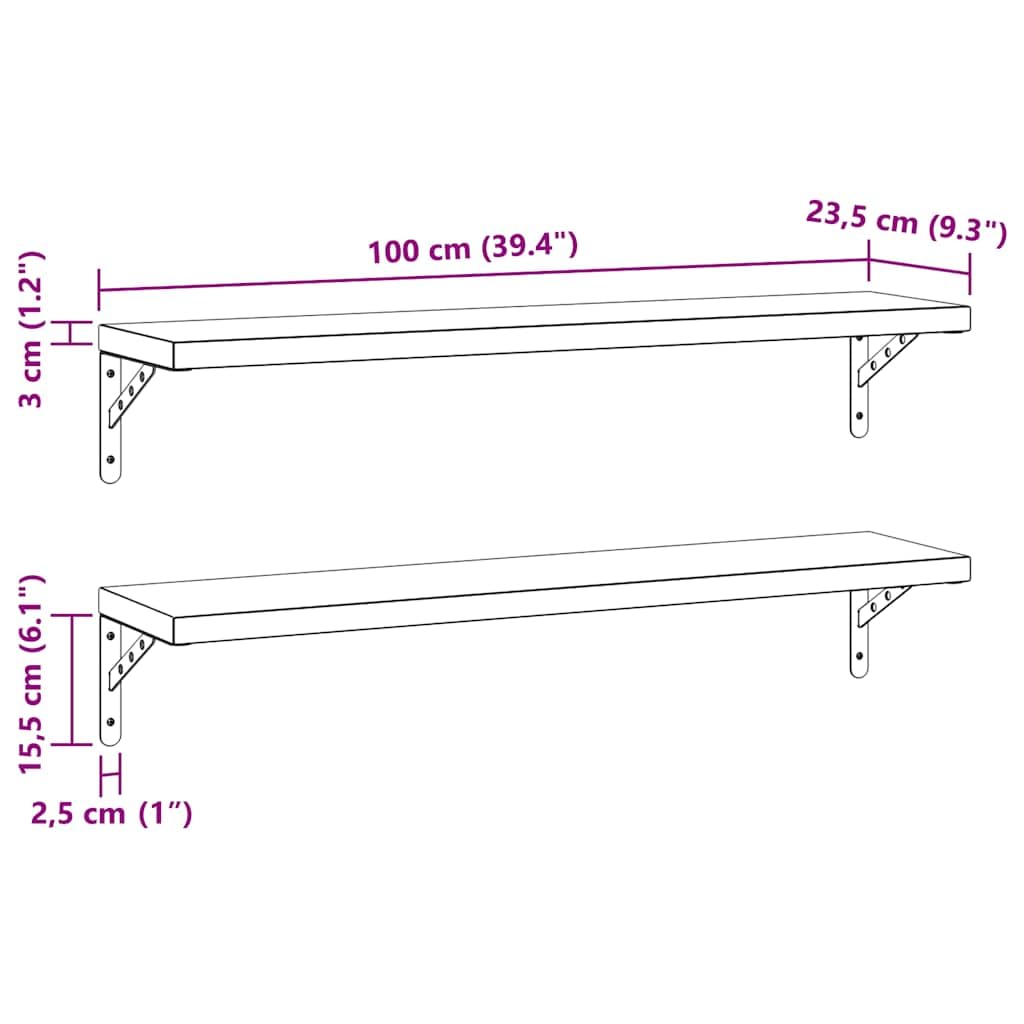 Generisch Wandregale 2 STK. 100x23,5 cm Schwarz Edelstahl,Möbel,Regalsysteme,Wandregale-3214513
