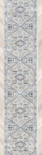 Well Woven Custom Size Hallway & Stair Runner - Omaha Camilla Medallion Ivory & Blue 27 Inches Wide x 7 Feet Long Runner (27