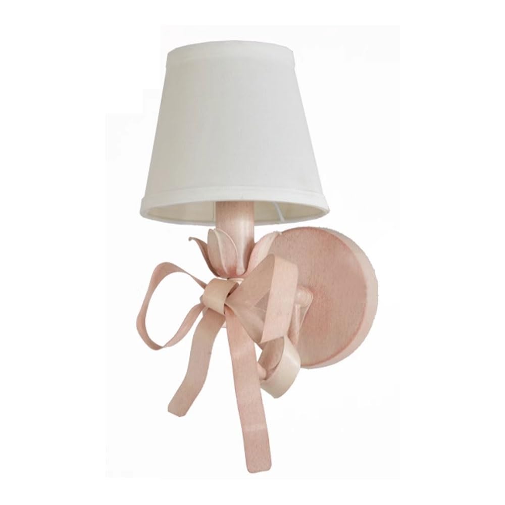 KBUUKYYXouy Elegant Pink Bowknot Wall Lamp,French Cottage Wall Sconce,Shabby Chic Vanity Lamp,Bedside Lighting Fixture,White Fabric Wall Light for Girl's Bedroom,Nursery,Princess Room(25cm/9.84")