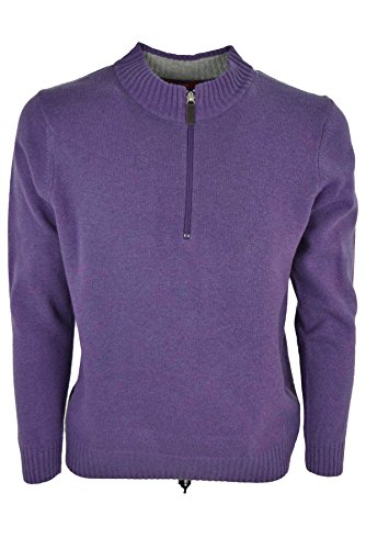 Valda Cachemire Suéter de Hombre de Cuello Alto Cremallera Media-Púrpura o Rojo de Lana - Morado, L