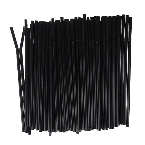250 pitillos de plástico negros flexibles para beber miniatura 1