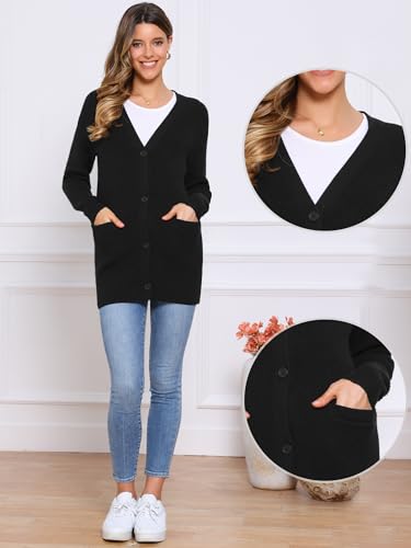 Allegra K Cardigan Sweaters for Women Open Front Button Up Knit Casual Fall Winter Outerwear Long Cardigans with Pockets2